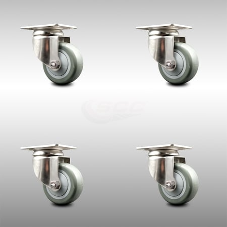 Service Caster 3.5 Inch 316SS Gray Polyurethane Wheel Swivel Top Plate Caster Set SCC SCC-SS31620S3514-PPUB-4